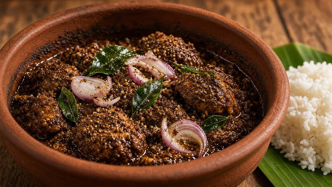 Jaffna-style pepper chicken in a clay pot